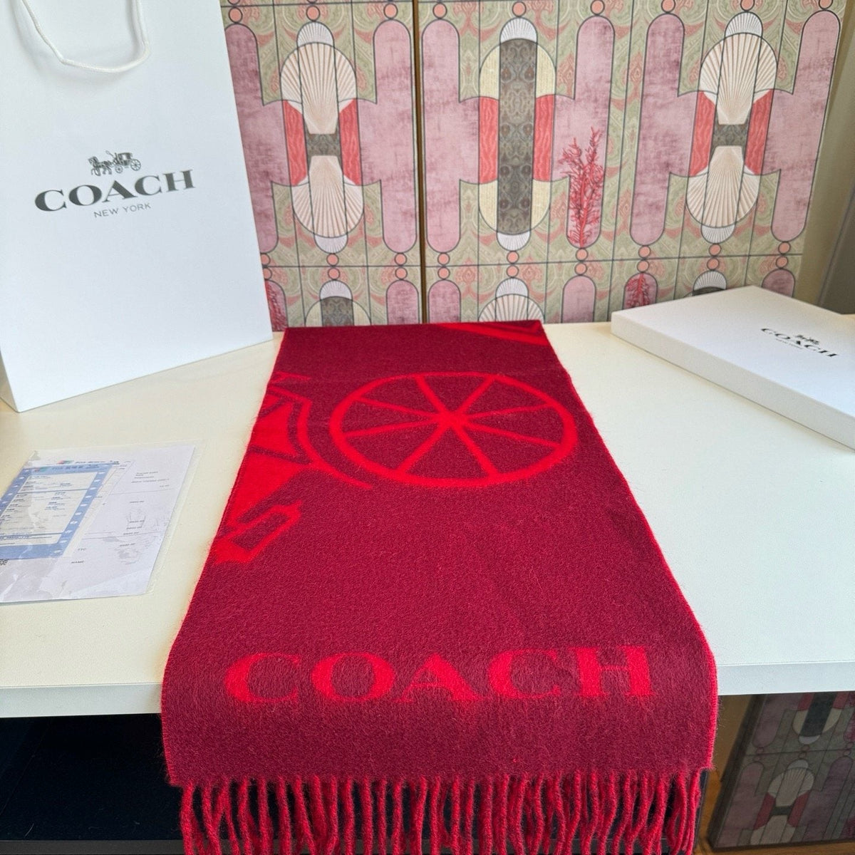 Coach Reversible Fringed Logo Scarf product image 1, provided for visual reference and product detail review