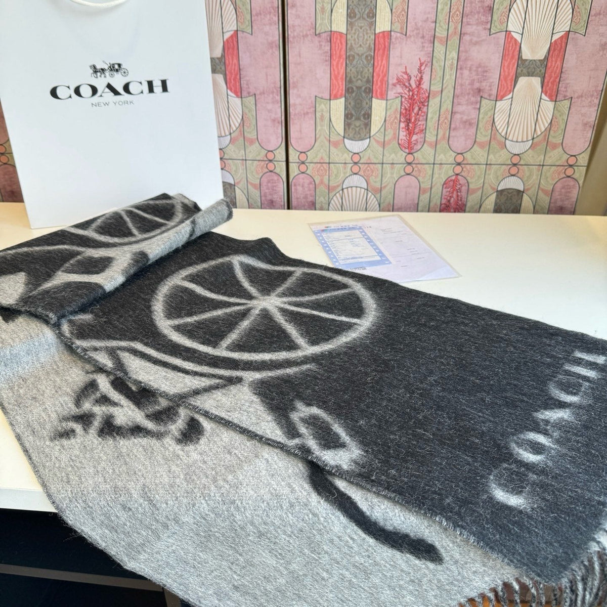 Coach Logo Fringed Wool Scarf product image 5, provided for visual reference and product detail review