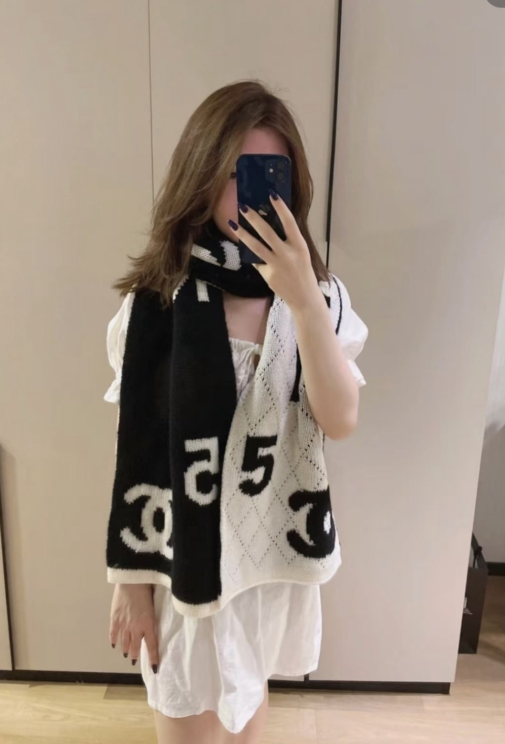 Chanel Knit Scarf with Ivory Motifs product image 3, provided for visual reference and product detail review