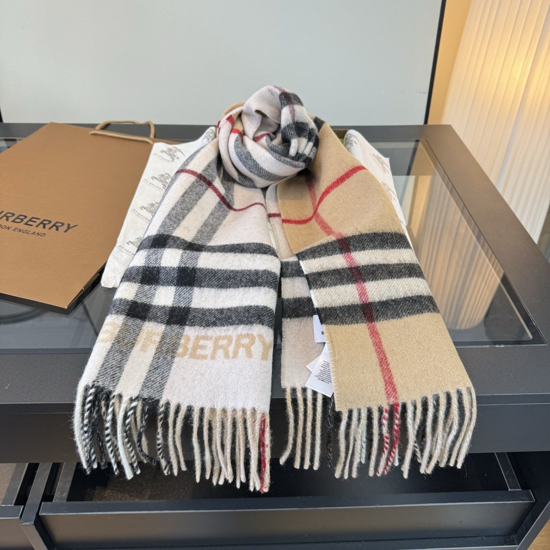 Burberry Beige Plaid Fringed Scarf product image 1, provided for visual reference and product detail review