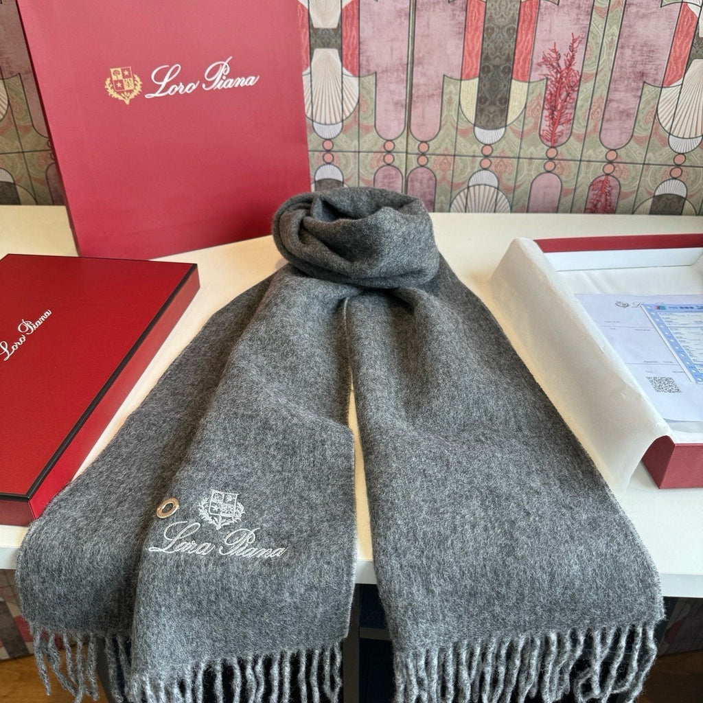 Loro Piana Reversible Scarf with Embroidered Crest product image 7, provided for visual reference and product detail review