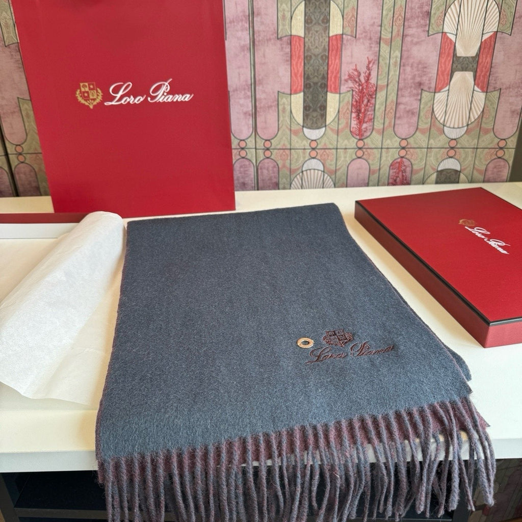 Loro Piana Reversible Scarf with Embroidered Crest product image 6, provided for visual reference and product detail review