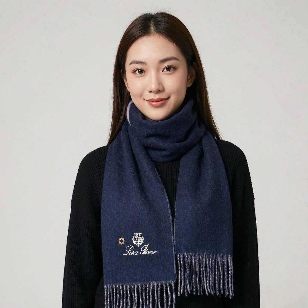 Loro Piana Reversible Scarf with Embroidered Crest product image 3, provided for visual reference and product detail review
