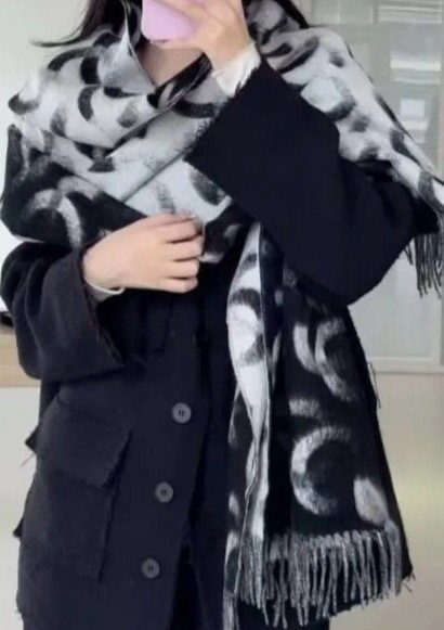 Chanel Black & White Fringed Scarf product image 5, provided for visual reference and product detail review