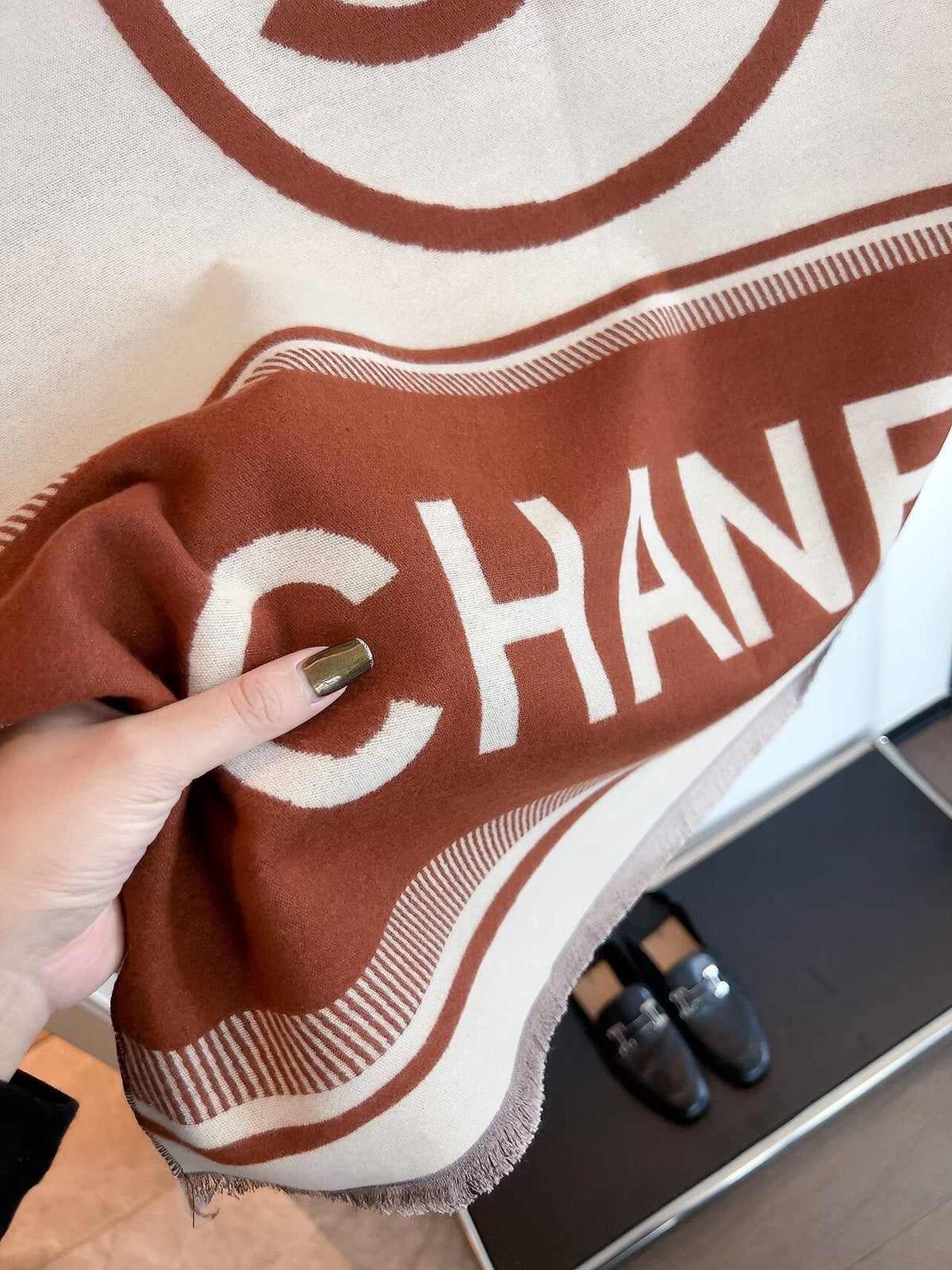 Chanel Logo Border Scarf product image 7, provided for visual reference and product detail review