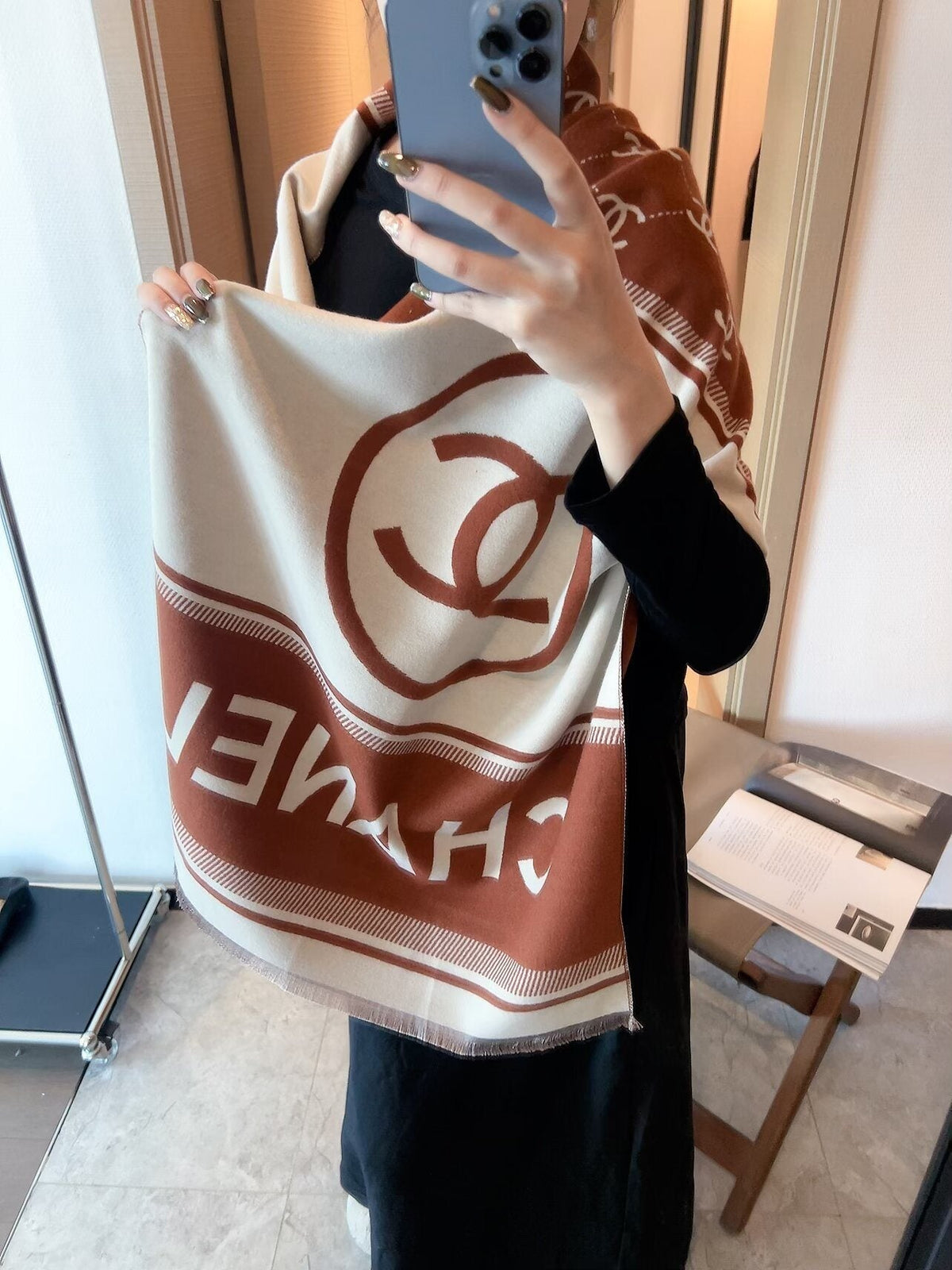 Chanel Logo Border Scarf product image 5, provided for visual reference and product detail review
