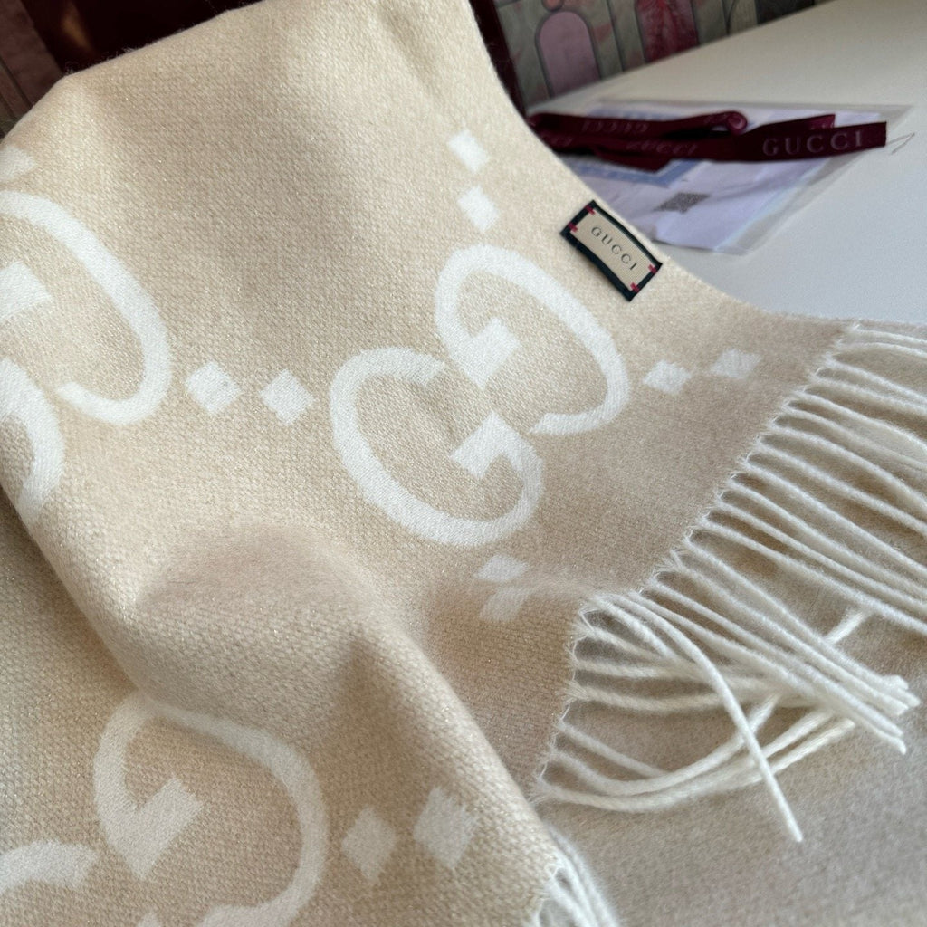 Gucci Beige & Ivory Fringed Scarf product image 4, provided for visual reference and product detail review