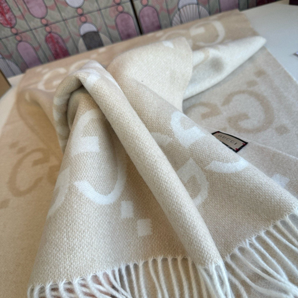 Gucci Beige & Ivory Fringed Scarf product image 3, provided for visual reference and product detail review