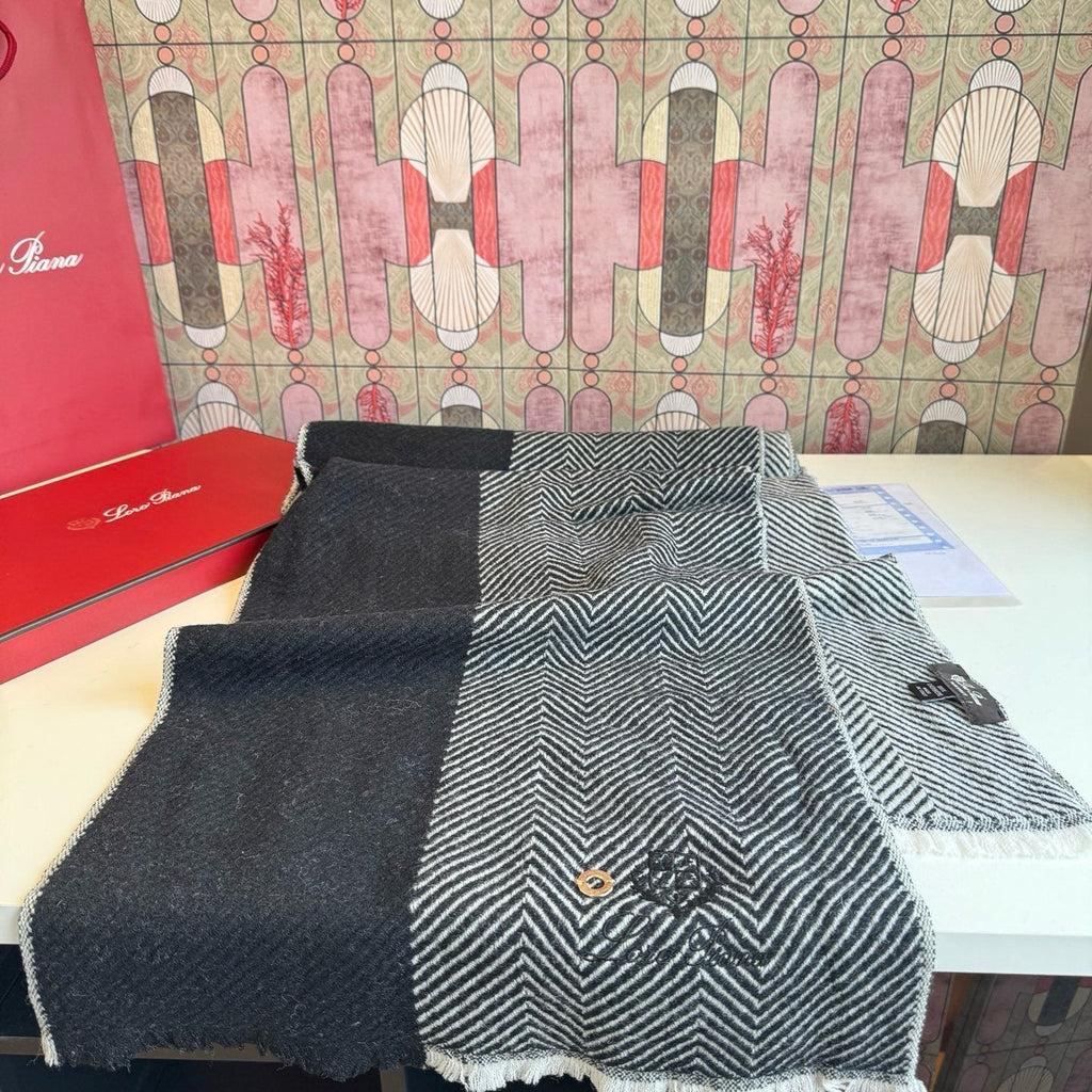 Loro Piana Herringbone Fringe Scarf product image 1, provided for visual reference and product detail review