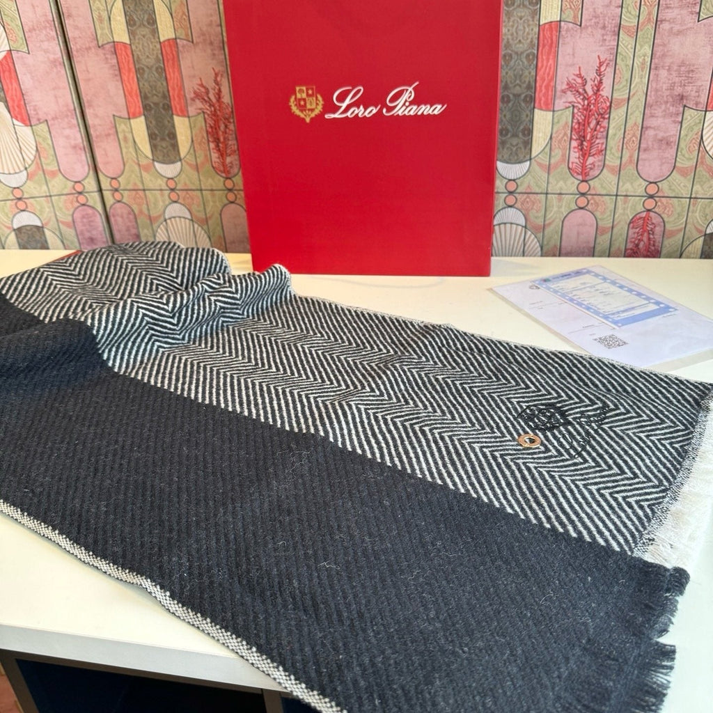 Loro Piana Herringbone Fringe Scarf product image 2, provided for visual reference and product detail review