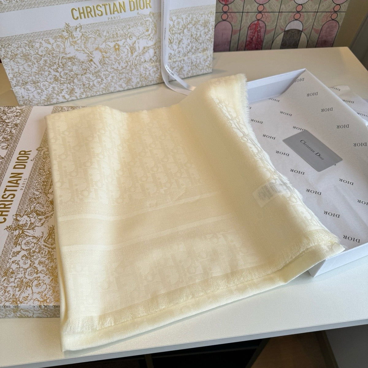 Dior Fringed Monogram Square Scarf product image 4, provided for visual reference and product detail review