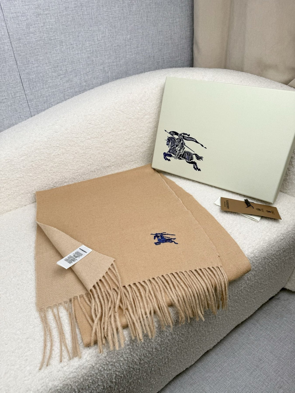 Burberry Embroidered Reversible Fringed Scarf product image 10, provided for visual reference and product detail review