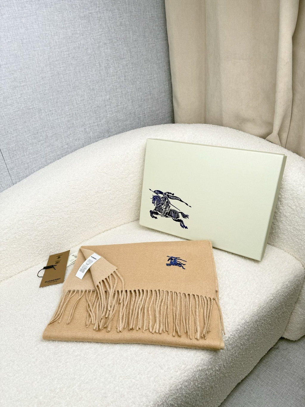 Burberry Embroidered Reversible Fringed Scarf product image 8, provided for visual reference and product detail review