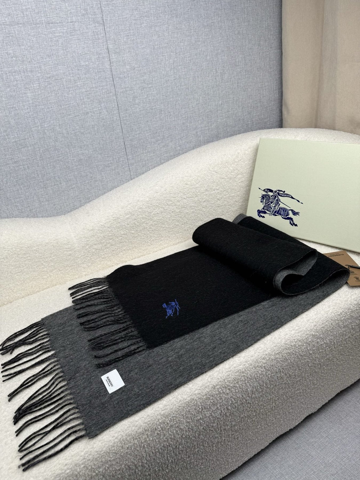 Burberry Embroidered Reversible Fringed Scarf product image 9, provided for visual reference and product detail review