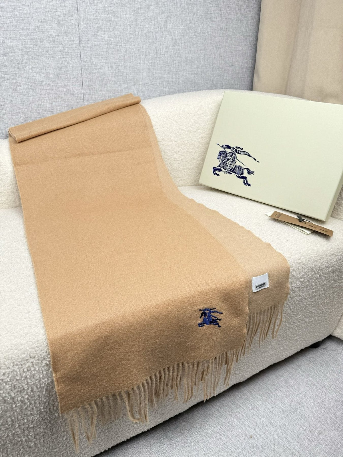 Burberry Embroidered Reversible Fringed Scarf product image 5, provided for visual reference and product detail review