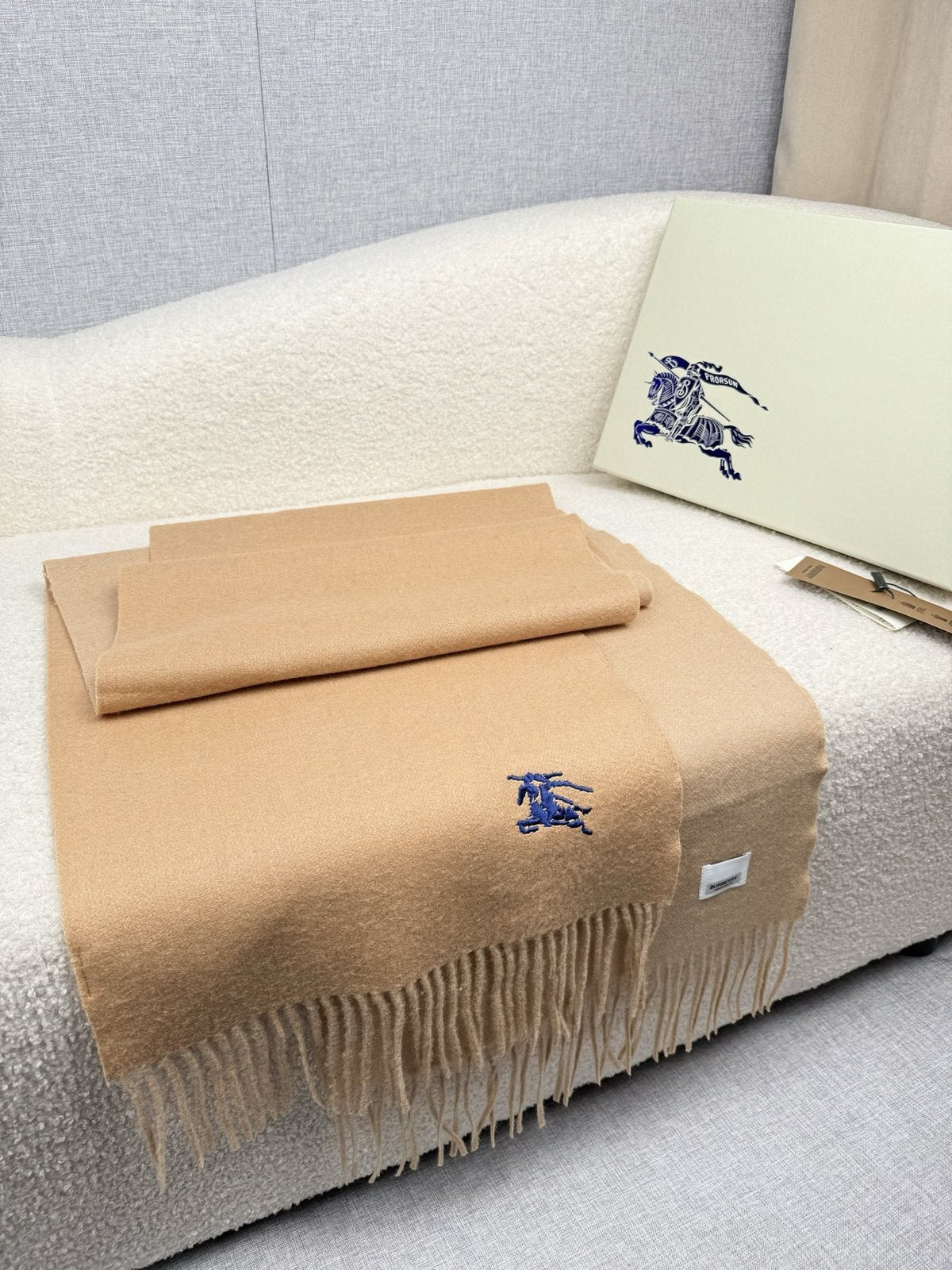 Burberry Embroidered Reversible Fringed Scarf product image 14, provided for visual reference and product detail review