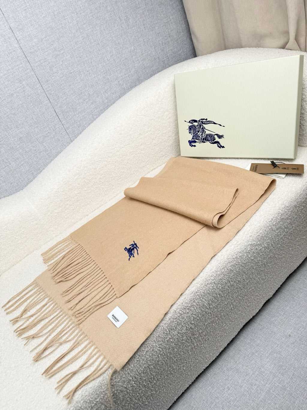 Burberry Embroidered Reversible Fringed Scarf product image 2, provided for visual reference and product detail review