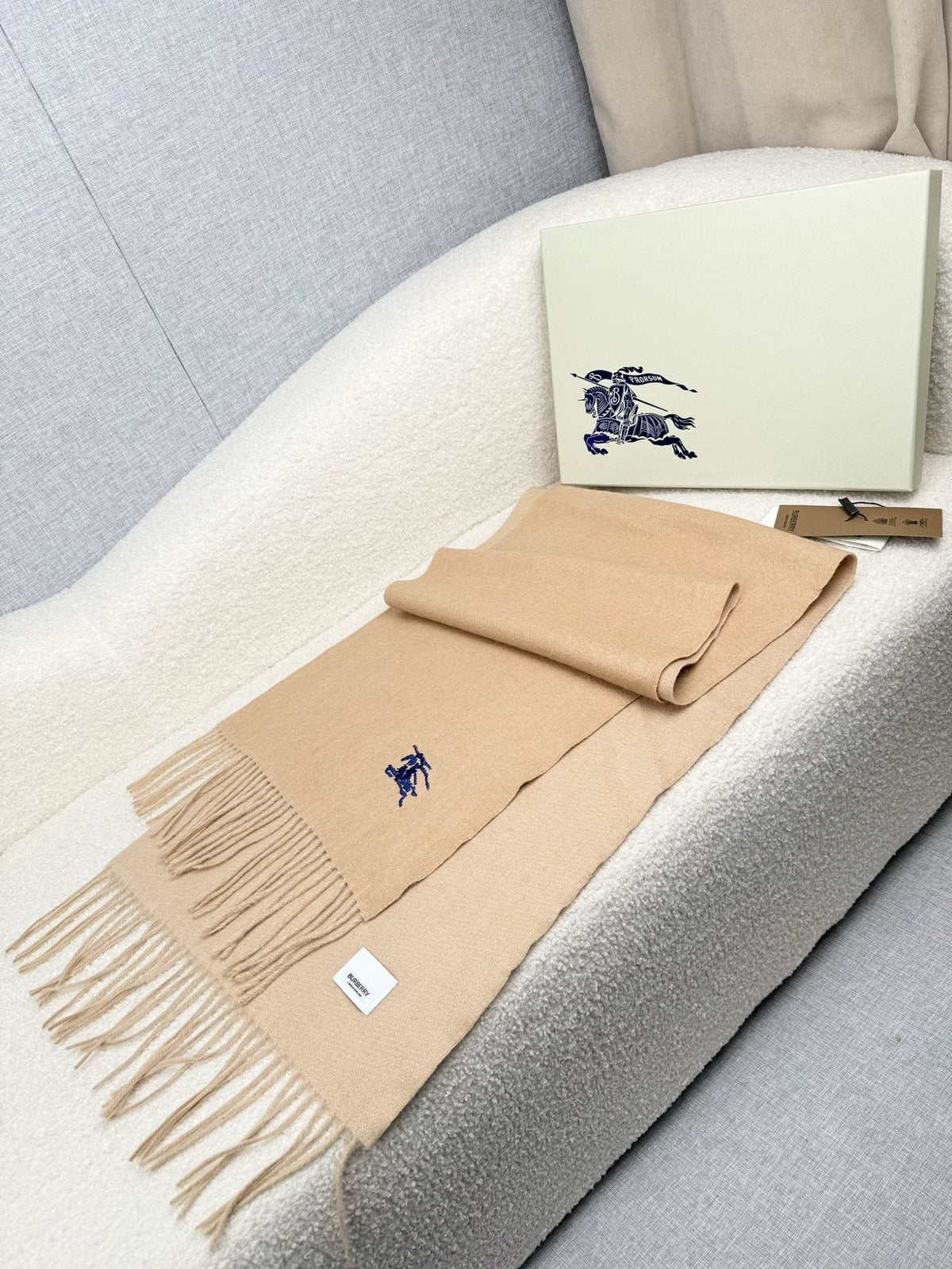Burberry Embroidered Reversible Fringed Scarf product image 2, provided for visual reference and product detail review