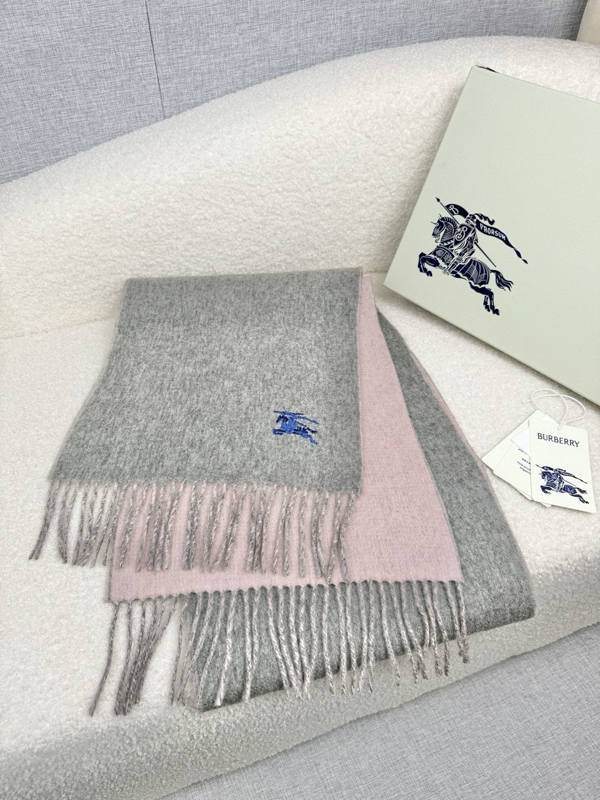 Burberry Embroidered Reversible Fringed Scarf product image 3, provided for visual reference and product detail review