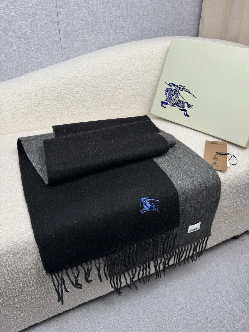 Burberry Embroidered Reversible Fringed Scarf product image 4, provided for visual reference and product detail review