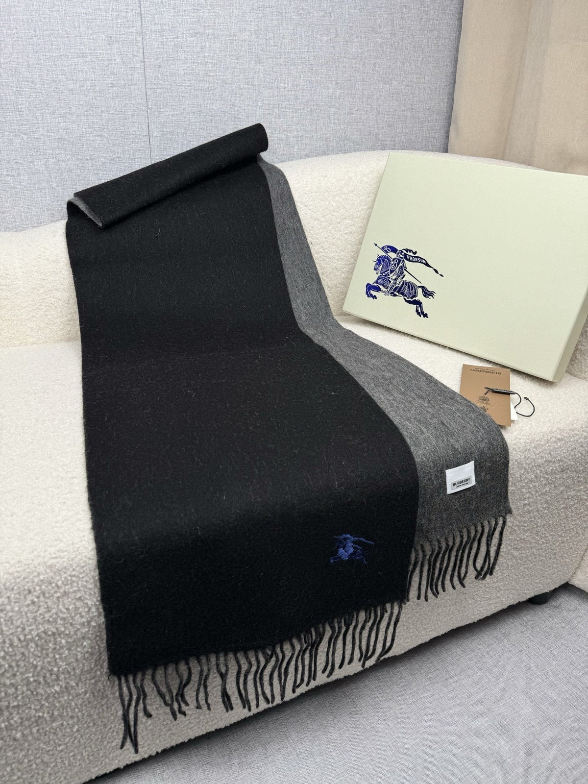 Burberry Embroidered Reversible Fringed Scarf product image 1, provided for visual reference and product detail review