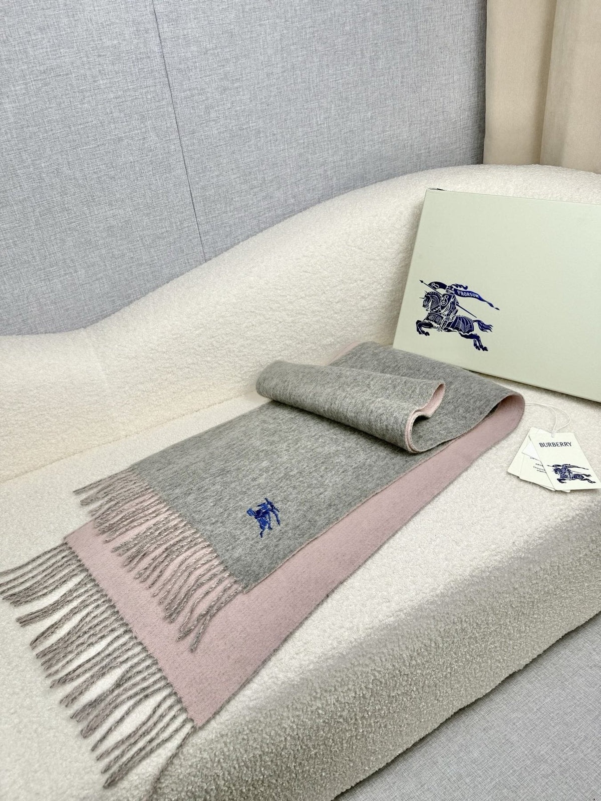 Burberry Embroidered Reversible Fringed Scarf product image 7, provided for visual reference and product detail review