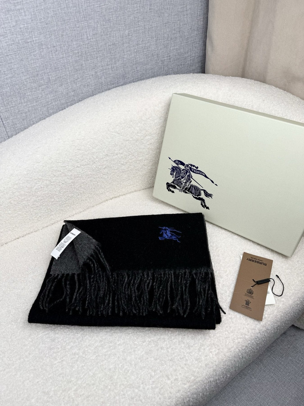 Burberry Embroidered Reversible Fringed Scarf product image 6, provided for visual reference and product detail review