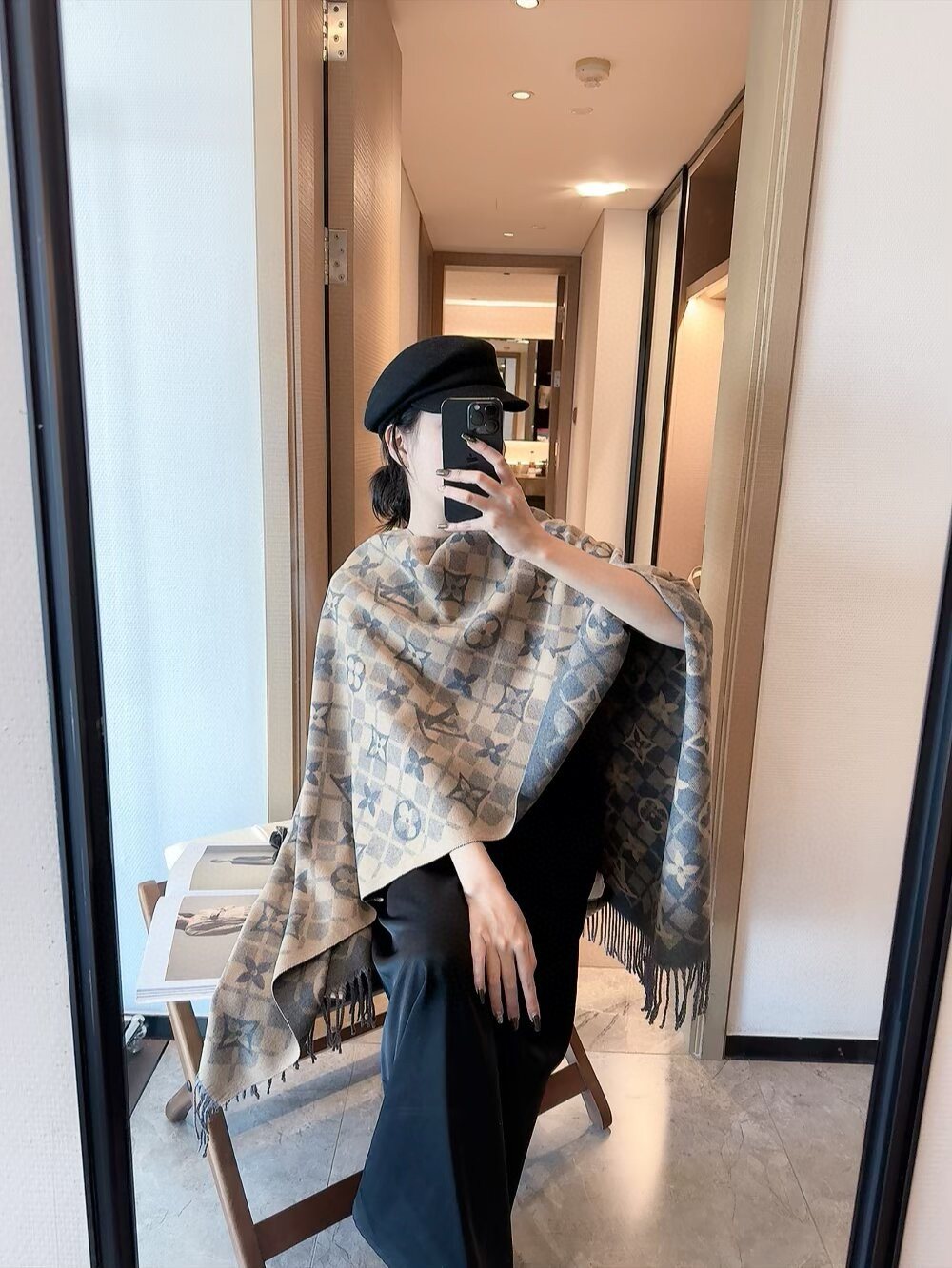 Louis Vuitton Dark Brown Fringed Patterned Scarf product image 15, provided for visual reference and product detail review