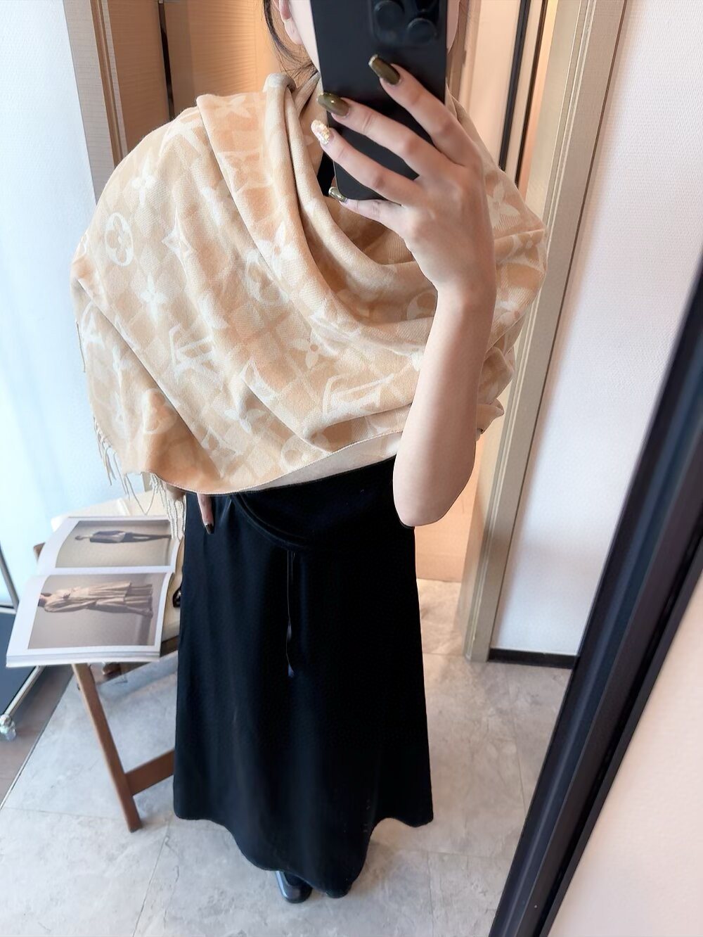 Louis Vuitton Dark Brown Fringed Patterned Scarf product image 17, provided for visual reference and product detail review