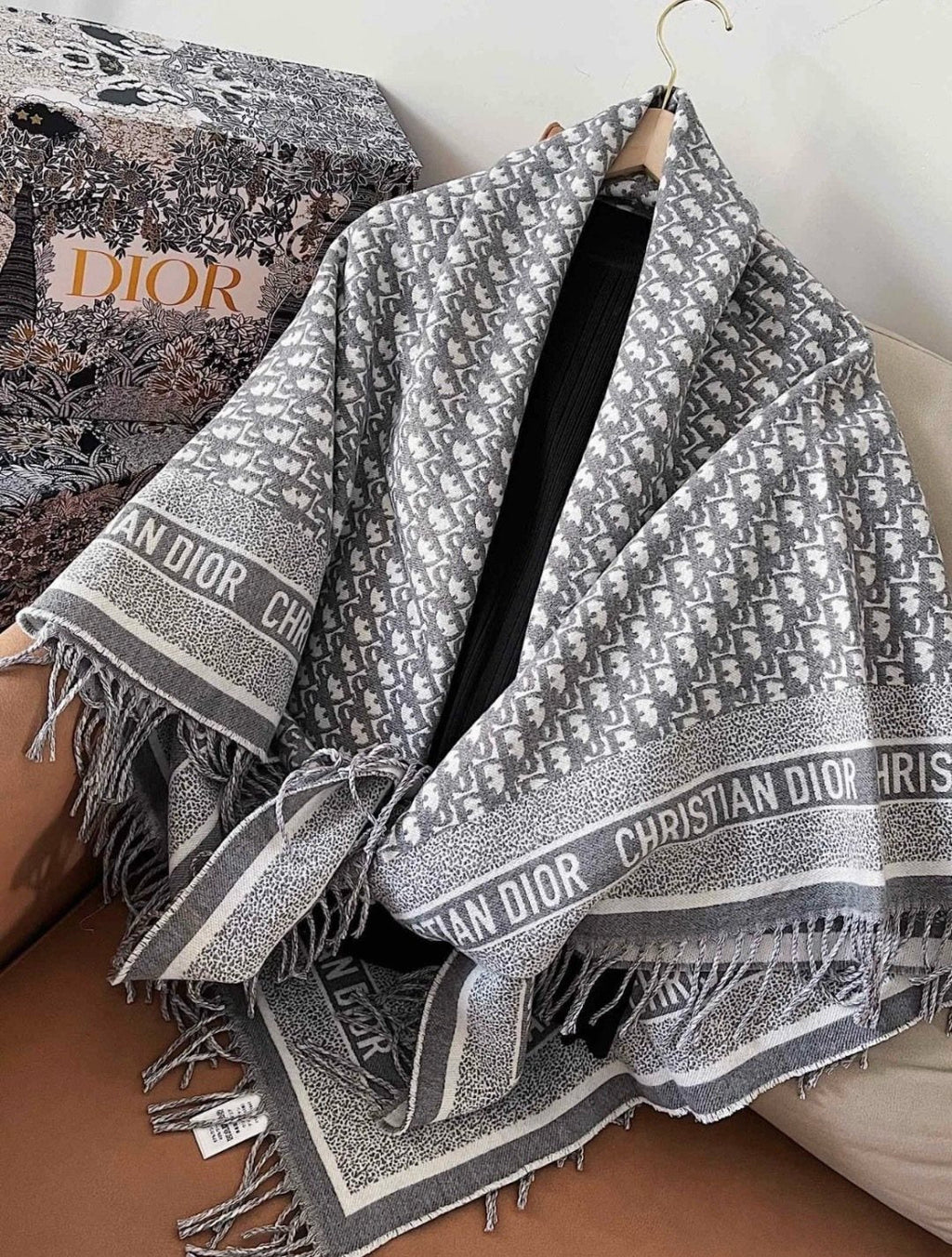 Dior Letter-Border Fringed Square Shawl product image 7, provided for visual reference and product detail review