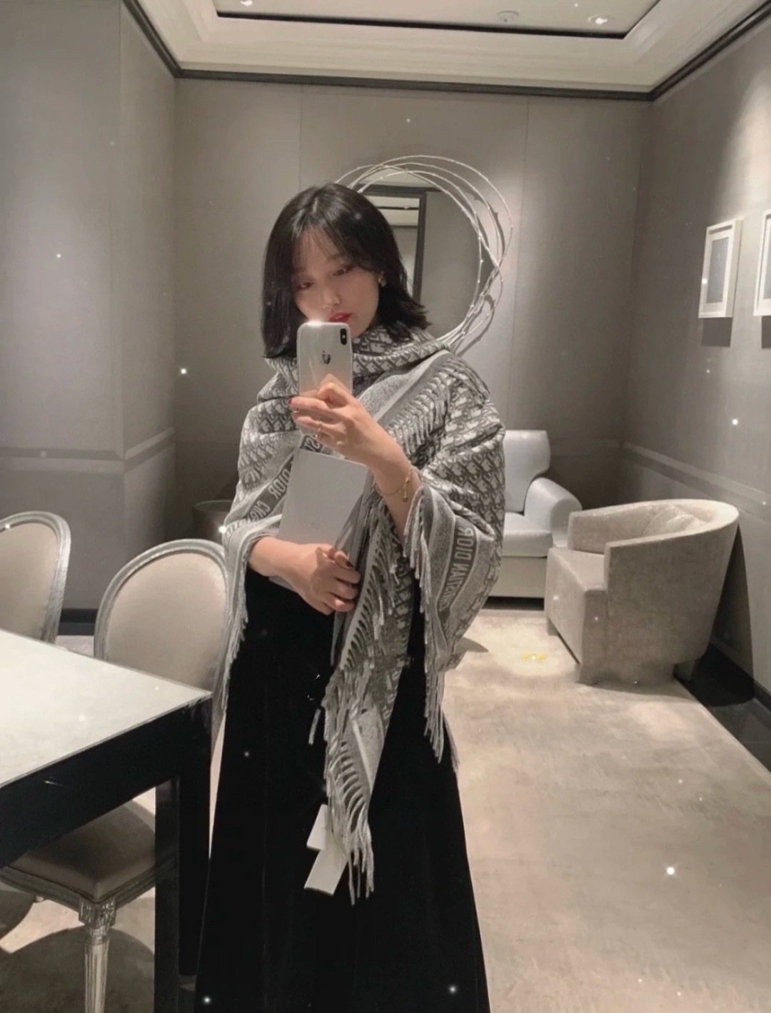 Dior Letter-Pattern Fringed Square Scarf product image 5, provided for visual reference and product detail review