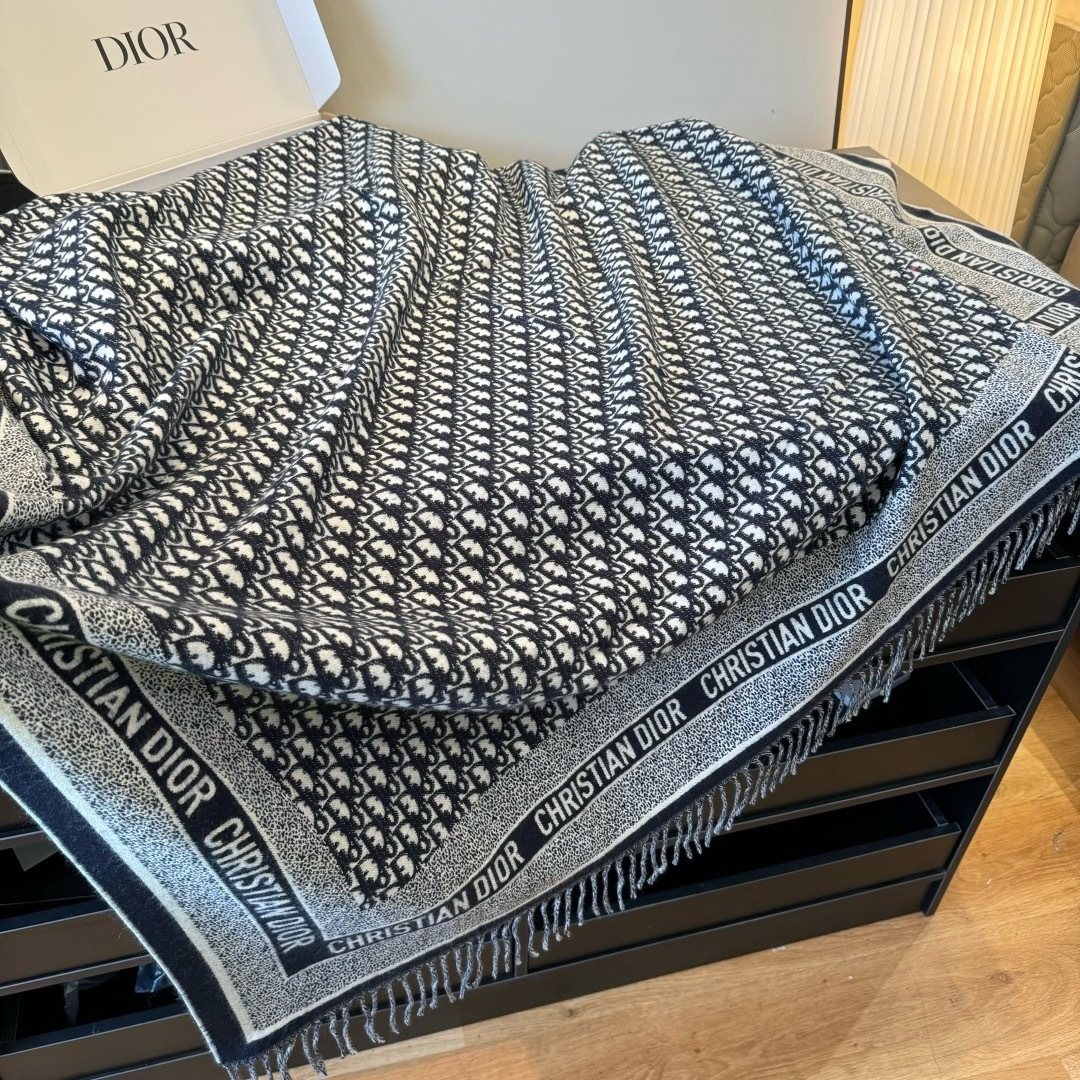 Dior Letter-Pattern Fringed Square Scarf product image 8, provided for visual reference and product detail review