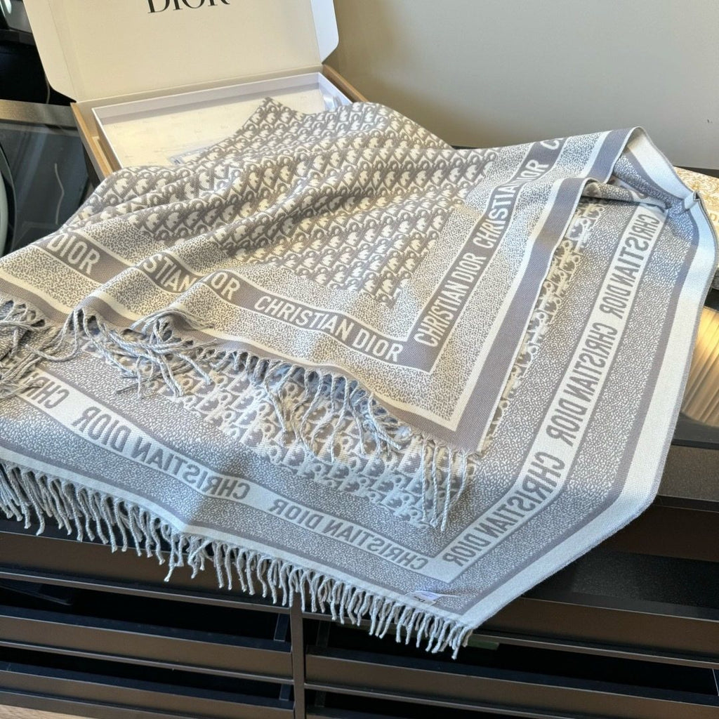 Dior Letter-Border Fringed Square Shawl product image 3, provided for visual reference and product detail review