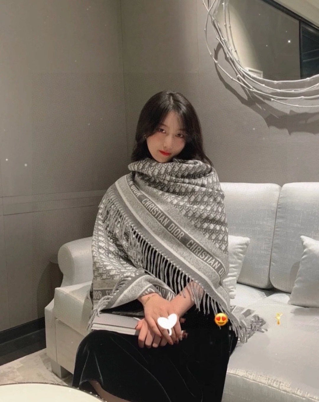 Dior Letter-Border Fringed Square Shawl product image 11, provided for visual reference and product detail review