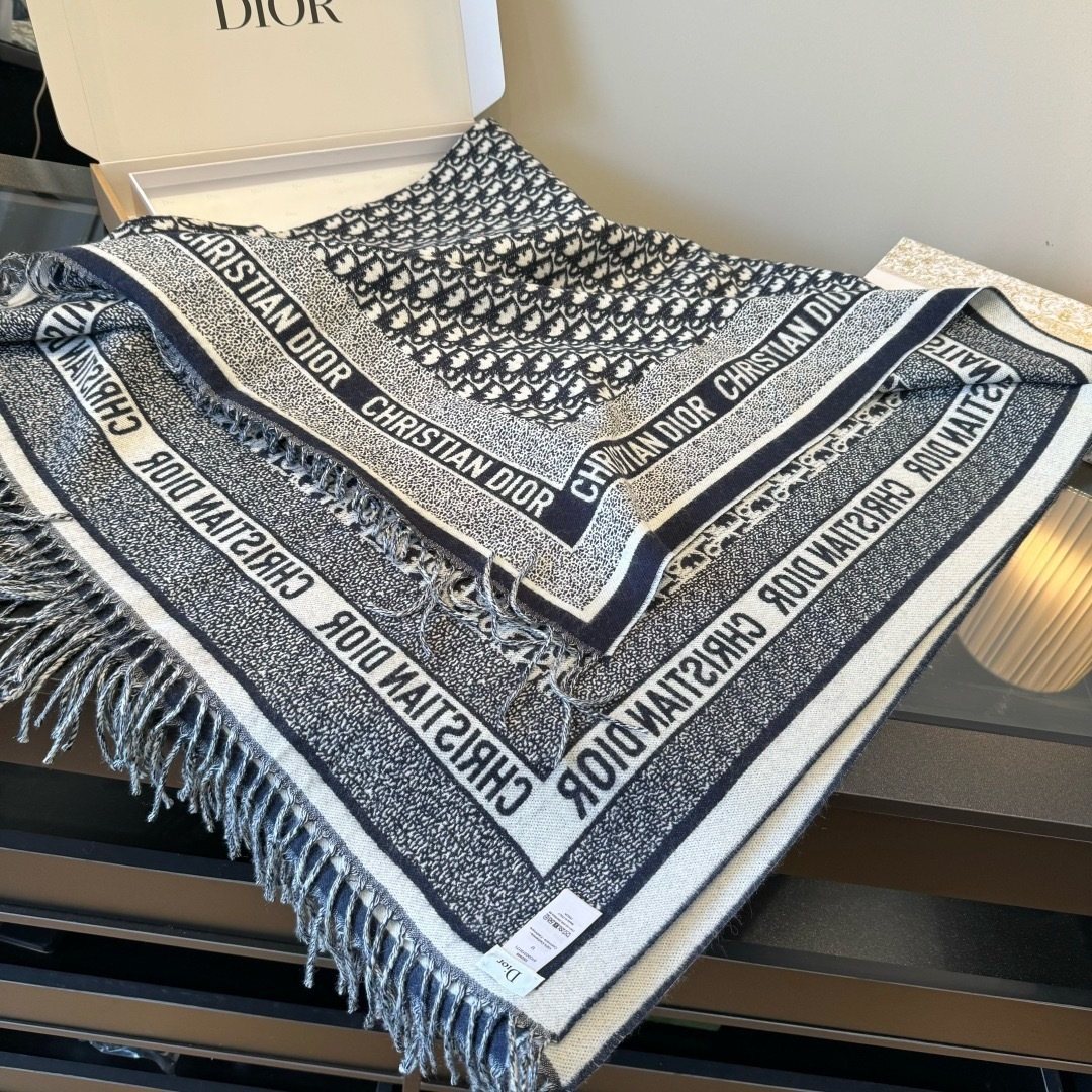 Dior Letter-Border Fringed Square Shawl product image 5, provided for visual reference and product detail review