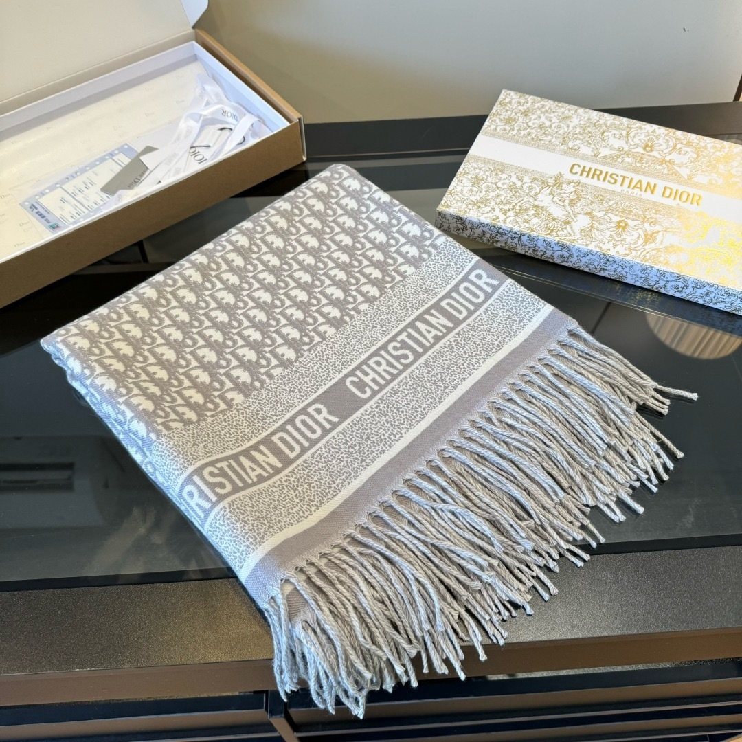 Dior Letter-Border Fringed Square Shawl product image 2, provided for visual reference and product detail review