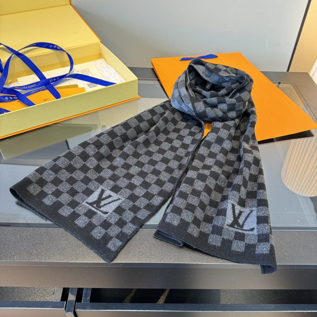 Louis Vuitton Black & Gray Checker Scarf product image 2, provided for visual reference and product detail review