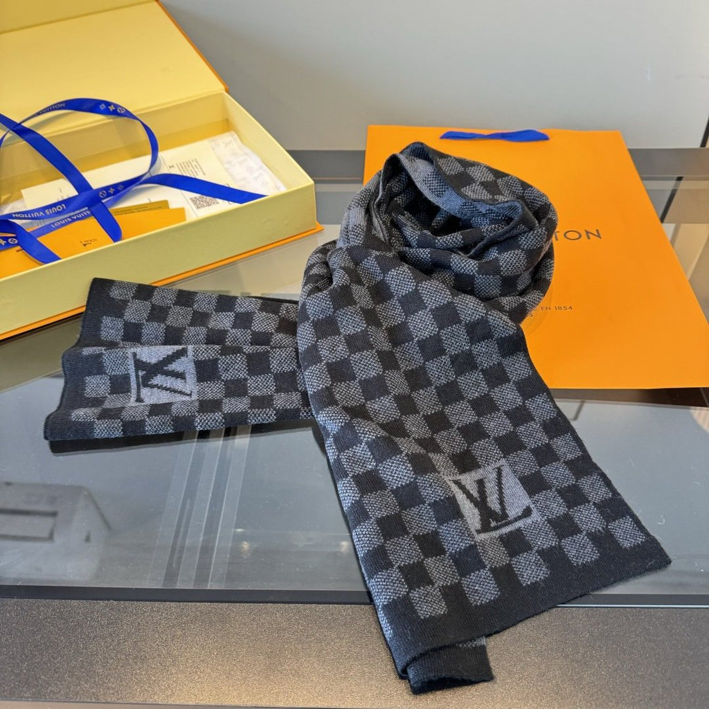 Louis Vuitton Black and Charcoal Checkerboard Scarf product image 2, provided for visual reference and product detail review