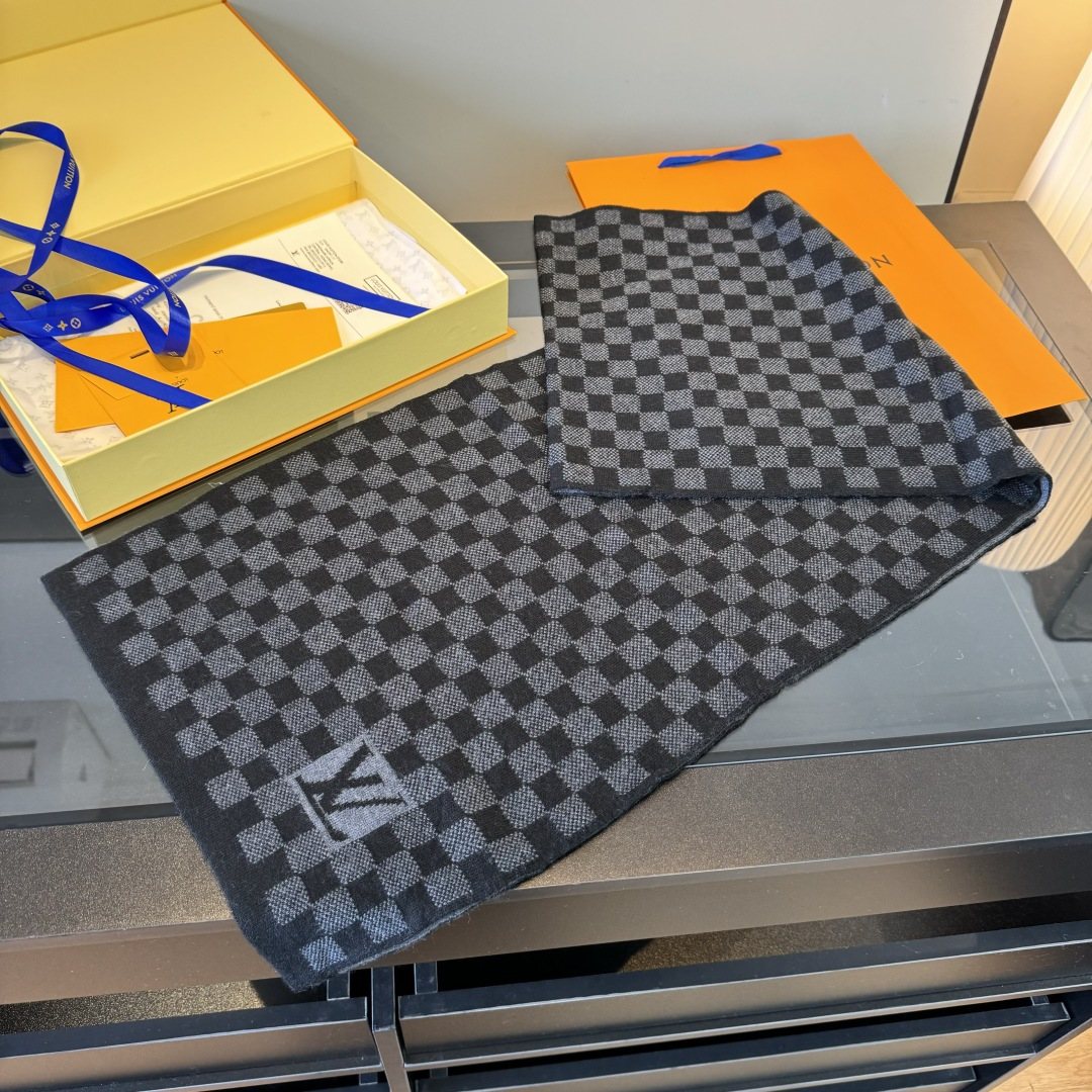 Louis Vuitton Black & Gray Checker Scarf product image 3, provided for visual reference and product detail review