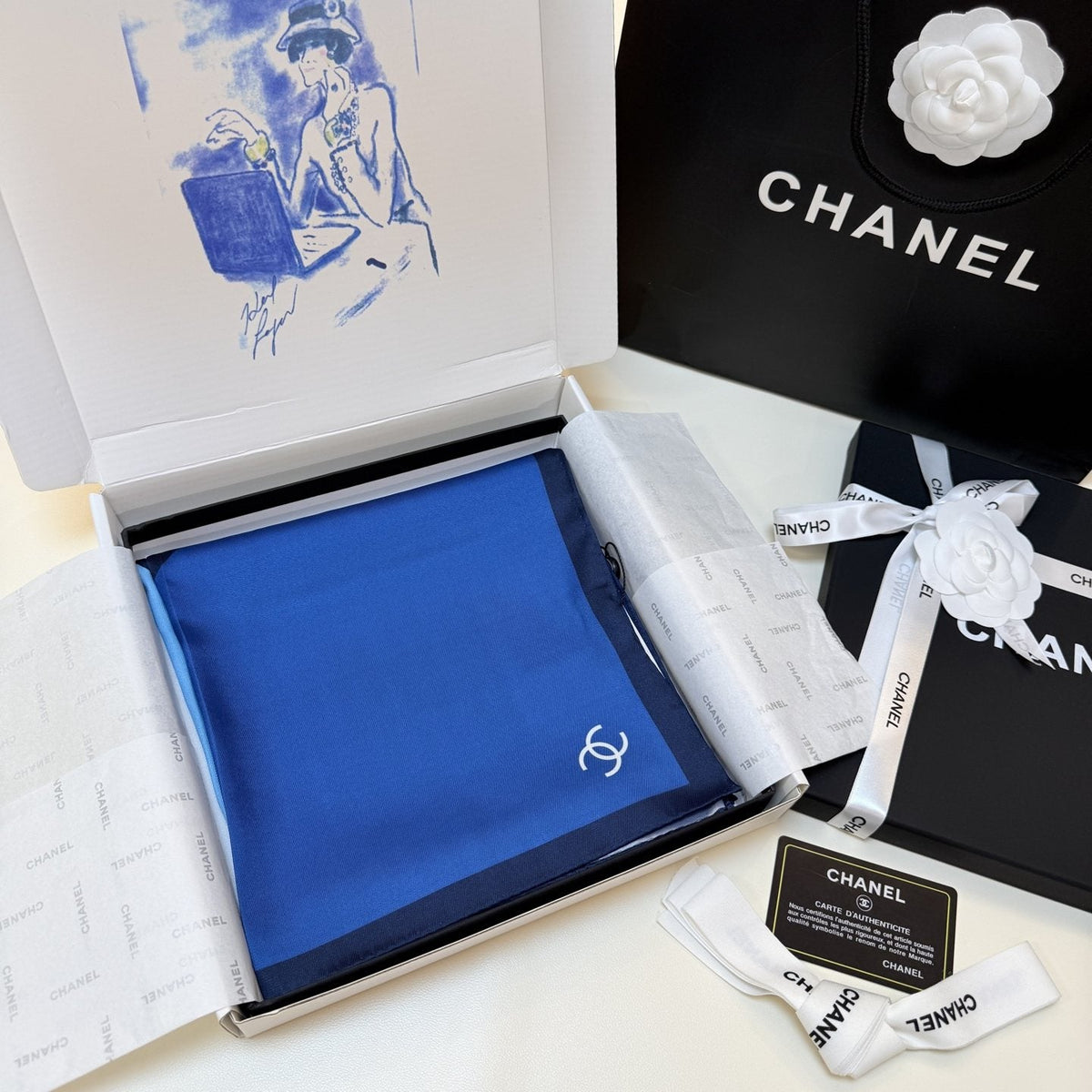 Chanel Blue Color-Block Square Scarf product image 10, provided for visual reference and product detail review