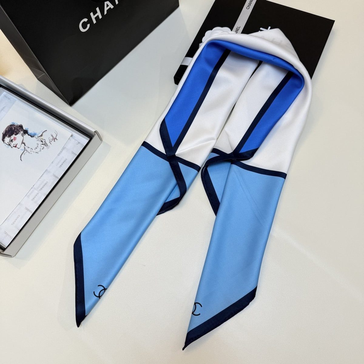 Chanel Blue Color-Block Square Scarf product image 8, provided for visual reference and product detail review