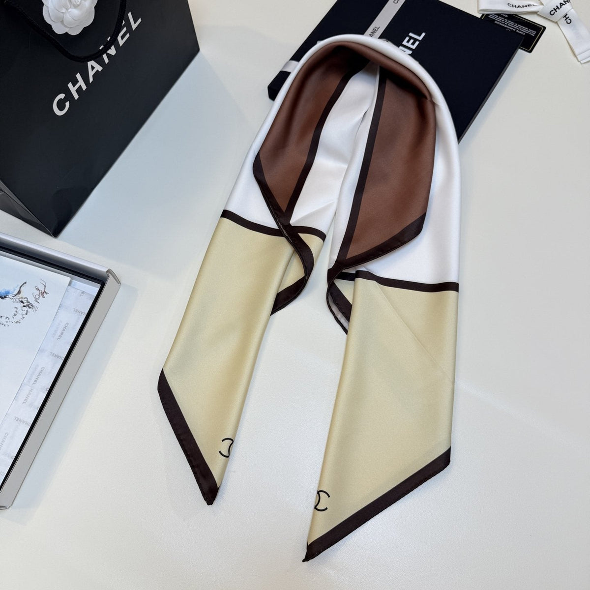 Chanel Blue Color-Block Square Scarf product image 9, provided for visual reference and product detail review