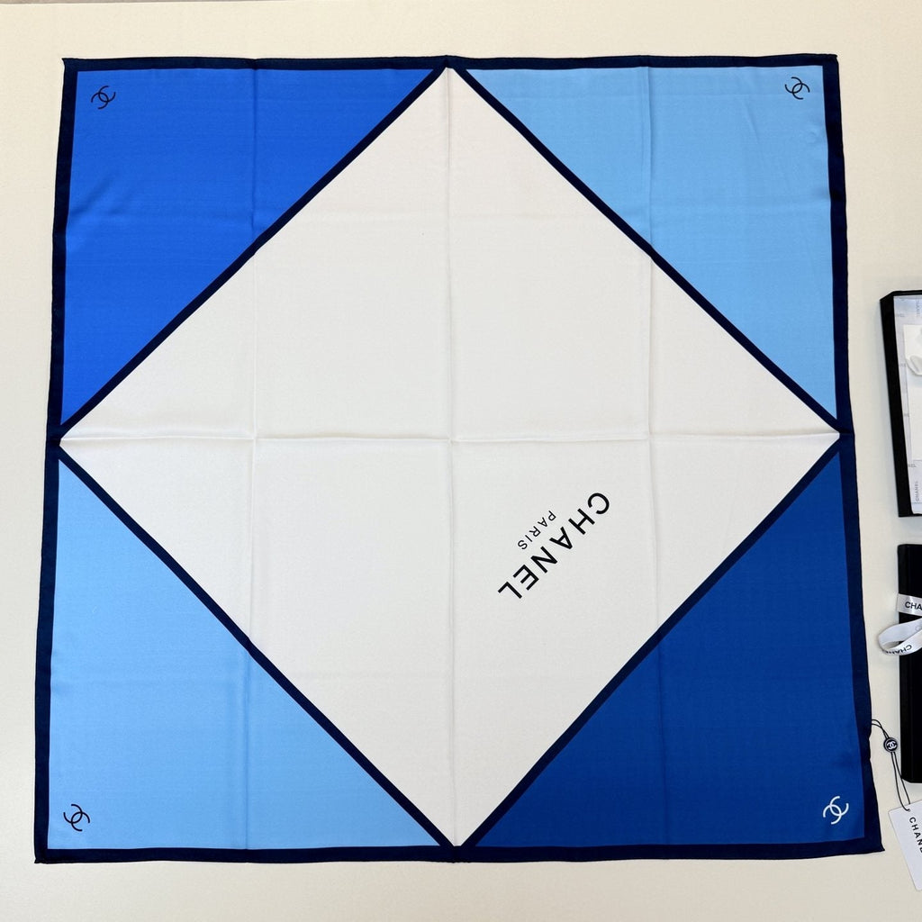 Chanel Blue Color-Block Square Scarf product image 1, provided for visual reference and product detail review