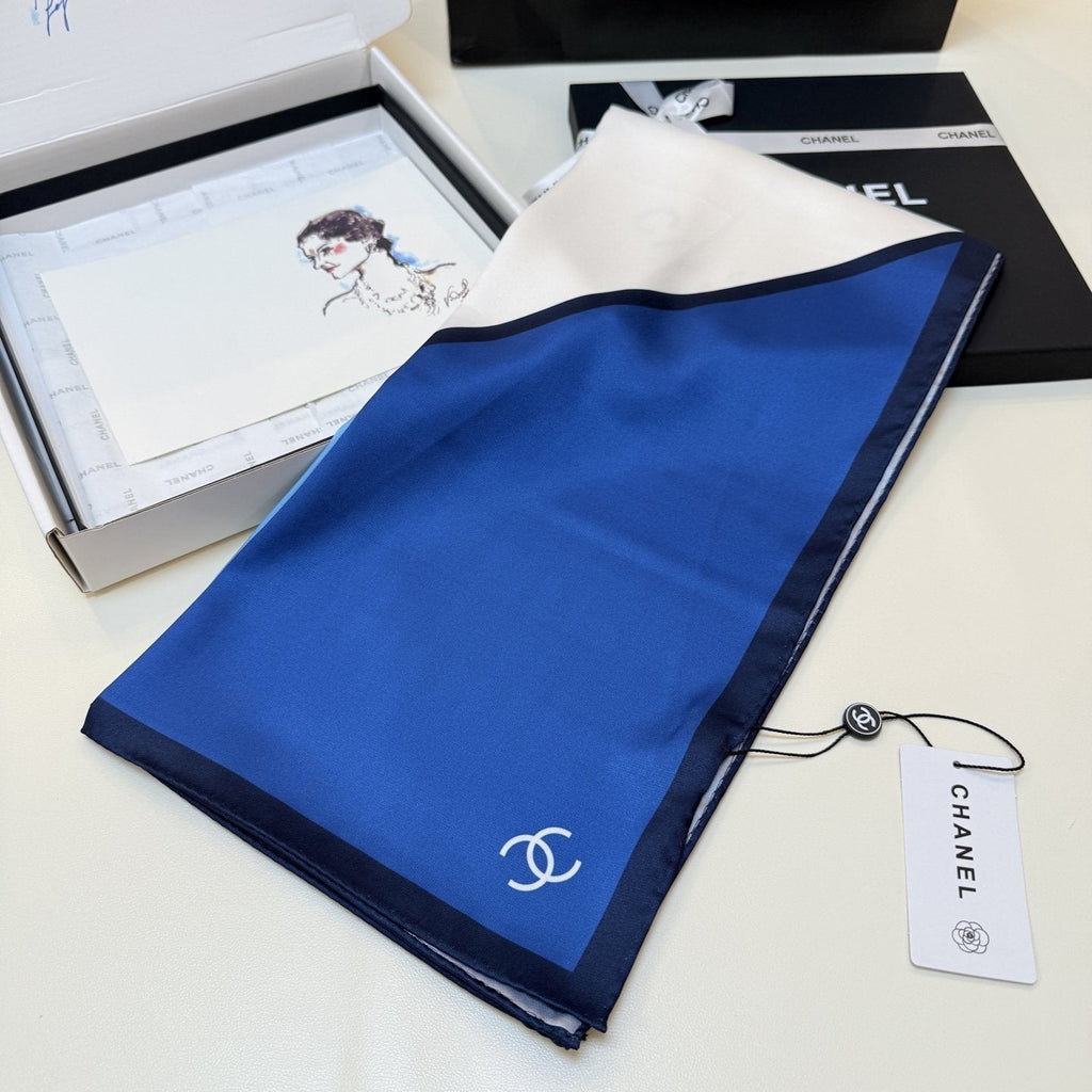 Chanel Blue Color-Block Square Scarf product image 7, provided for visual reference and product detail review