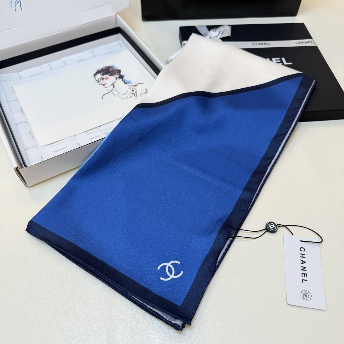 Chanel Blue Color-Block Square Scarf product image 7, provided for visual reference and product detail review