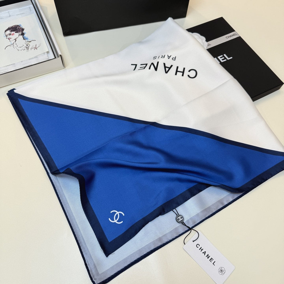 Chanel Blue Color-Block Square Scarf product image 4, provided for visual reference and product detail review