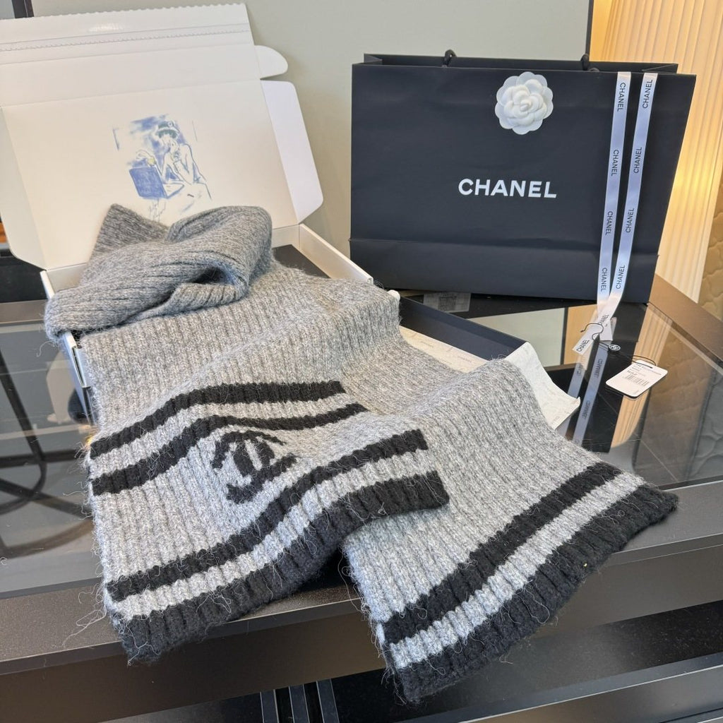 Chanel Rib-Knit Striped Scarf product image 3, provided for visual reference and product detail review