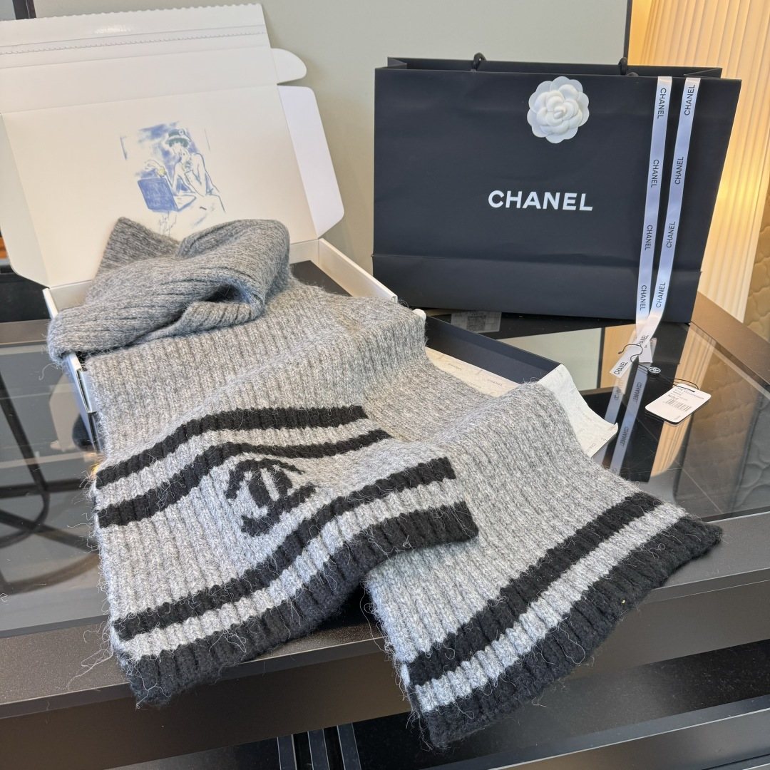 Chanel Rib-Knit Striped Scarf product image 3, provided for visual reference and product detail review