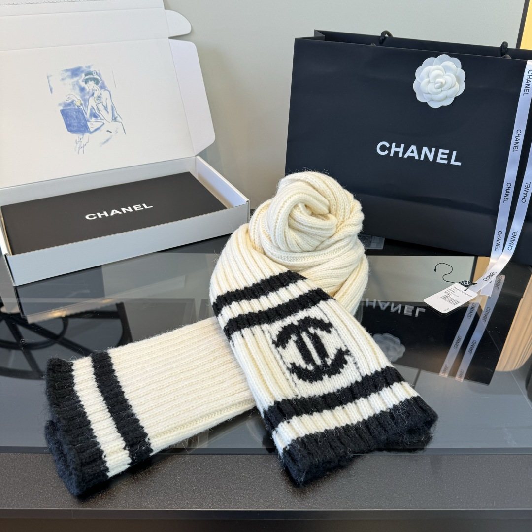 Chanel Rib-Knit Striped Scarf product image 7, provided for visual reference and product detail review