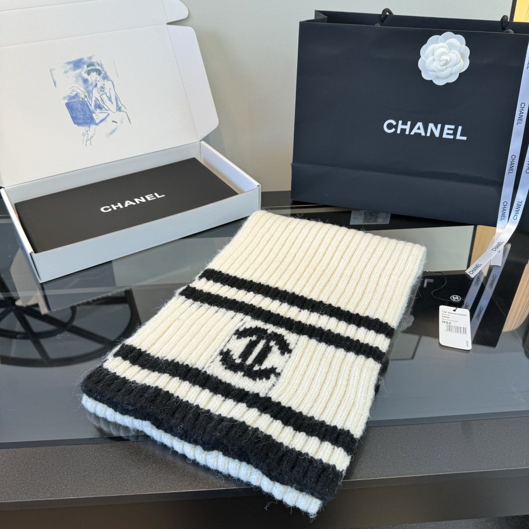 Chanel Rib-Knit Striped Scarf product image 9, provided for visual reference and product detail review